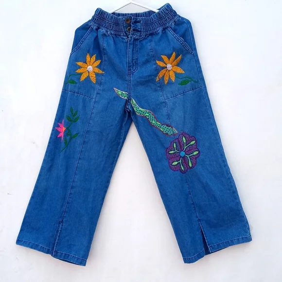 Hand embroidered Capri pants for women Amazon jungle